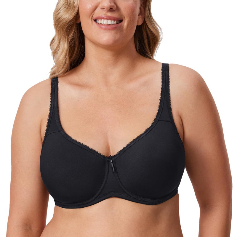DELIMIRA Women's Seamless Tshirt Bras Plus Size Full Coverage Underwire Lightly Lined Bra Up to F Black 36F - Image 1